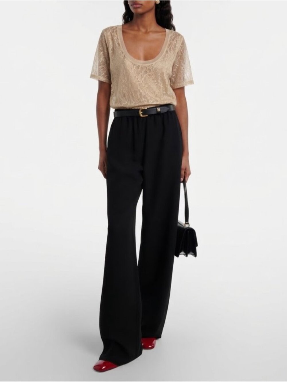 Diane von Furstenberg SPUN SILK Cream Lace Overlay Scoop Neck Relaxed Flowy Top